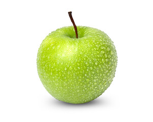 Fresh green apple with water drops isolated on white background
