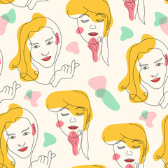 Abstract contemporary surreal faces. Seamless pattern. beauty and fashion pattern. Vector EPS 10