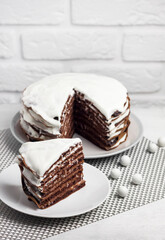 Homemade chocolate cake with cream