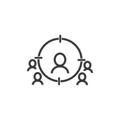 Business targeting line icon. Marketing target strategy symbol. Aim with people sign. Quality design element. Editable stroke.