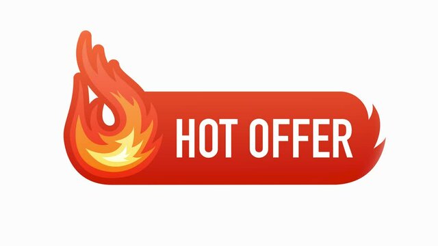 Fire hot offer. Video design element. Red banner. Special offer badge. Modern promotion template. Summer sale banner template. Motion graphic.