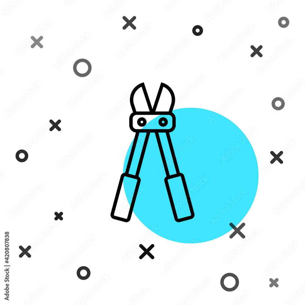 Poster black line bolt cutter icon isolated on white background. scissors for reinforcement bars tool. rand