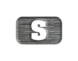 3D illustration stone wall letter S, isolated design element, gray color industrial texture, alphabet, font, uppercase, capital