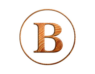 3D illustration hard wood plank letter B, brown color alphabet, circle round design element , isolated on white 