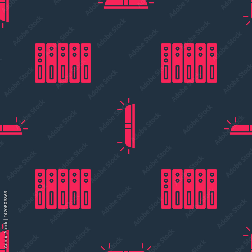 Aufkleber set server, data, web hosting and flasher siren on seamless pattern. vector
