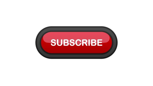 Subscribe blue realistic 3D button isolated on white background. Hand clicked. Motion graphic.