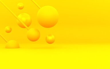 3d rendering of yellow orange abstract minimal concept background. Scene for advertising, cosmetic ads, show,  technology, banner, cream, fashion, summer, children, kid. Illustration. Product display