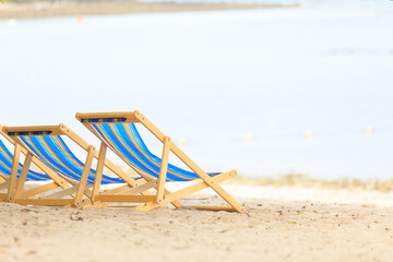 Fototapeta na wymiar Colorful Bench or Seat on the beach of sea.