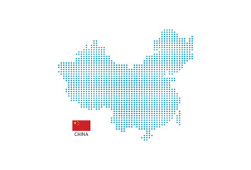 China map design blue circle, white background with China flag.