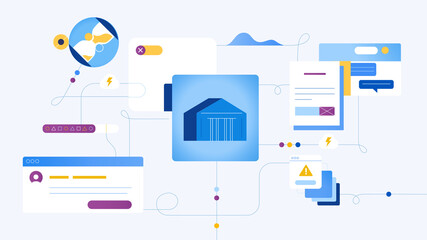 Social media metrics data and bank analysis. Marketing reach, impact and engagement measurement to estimate strategy performance and influence. Abstract illustration