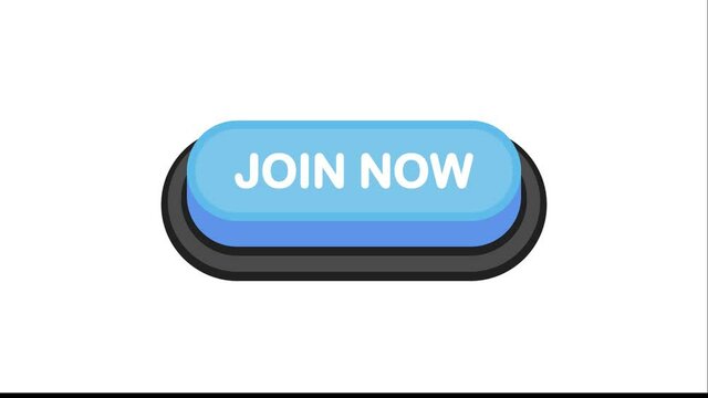 Join Now blue 3D button in flat style isolated on white background. Motion graphic.