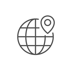 Globe and location point line icon