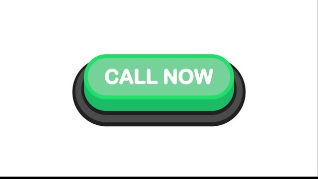Call Now green 3D button in flat style isolated on white background. Motion graphic.