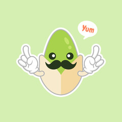 cute and kawaii Pistachio nut cartoon character. Traditional snack. Healthy food. Nut ornament.
