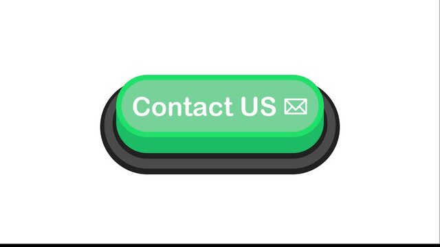 Contact US green 3D button in flat style isolated on white background. Motion graphic.