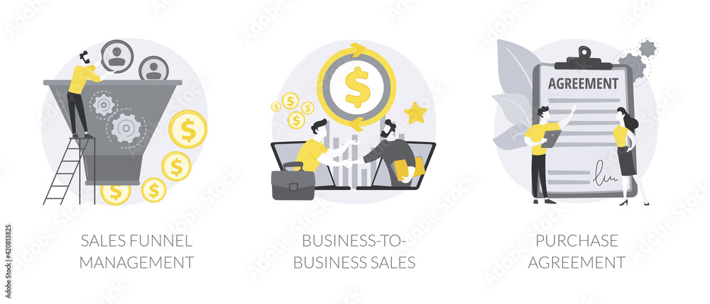 Sticker business deal abstract concept vector illustrations.