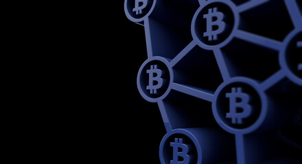 Obraz premium Bitcoin cryptocurrency symbol blockchain technology background. 3D Rendering