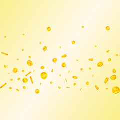 British pound coins falling. Enchanting scattered GBP coins. United Kingdom money. Sightly jackpot, wealth or success concept. Vector illustration.