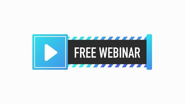 FREE WEBINAR blue sign. Striped frame. Banner isolated on white background. Motion graphic.