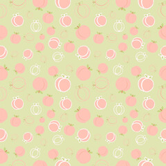 Pattern with peaches on a green background. Vector graphics
