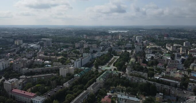 Center. Ukraine city Rivne. Aerial shot 