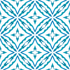 Green geometric chevron watercolor border. Blue