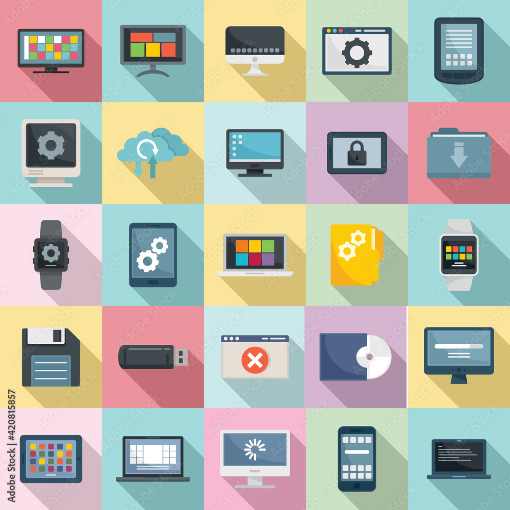 Poster operating system icons set, flat style