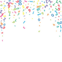 Falling colorful messy numbers. Math study concept with flying digits. Unique back to school mathematics banner on white background. Falling numbers vector illustration.