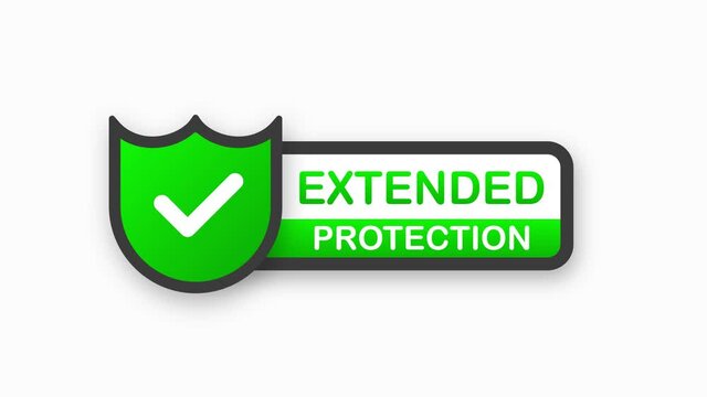 Extended warranty shield sticker icon isolated on white background. Green banner. Motion graphic.