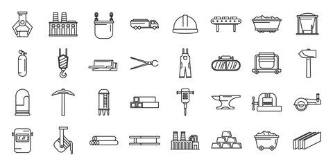 Metallurgy industry icons set, outline style