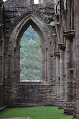 Tintern Abbey Window with Outside View in Monmouthshire, Wales, UK