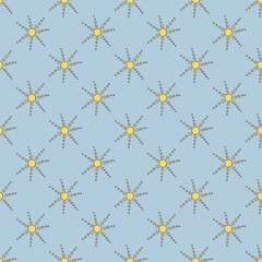 Vector seamless pattern with abstract sun on blue background