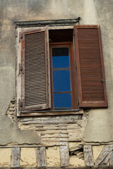 Window in Half timbered lattice construction house