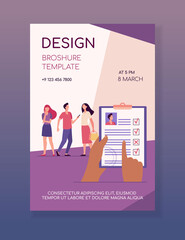 HR professional choosing job candidate. Hands holding personal file, checklist, employee profile. Flat vector illustration. Hiring, recruiting concept for banner, website design or landing web page