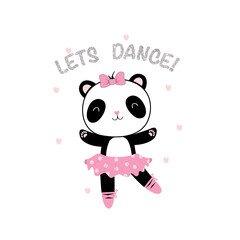 panda animal glitter text heart pink skirt dance wildlife tee illustration art vector slogan