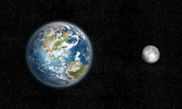 Earth and Moon from space in daylight