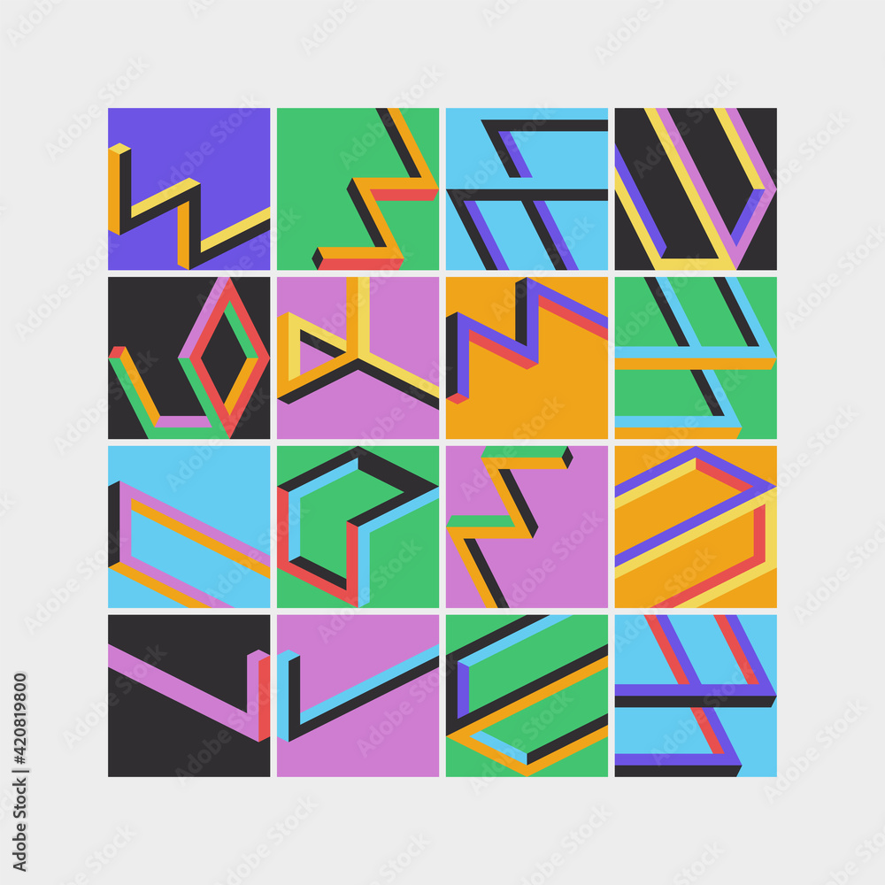 Poster op art abstract geometric vector pattern with 3d shapes and three-dimensional figures