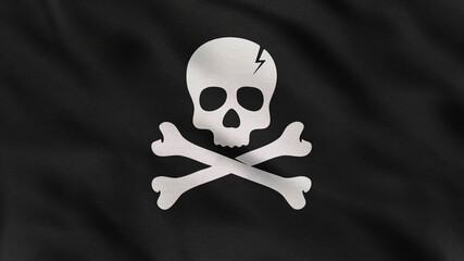 Pirate Skull Crumpled Fabric Flag. Pirate Skull Flag, Pirate Skull Banner. Celebration. Flag Day. Patriots. Surface Texture. Background Fabric.