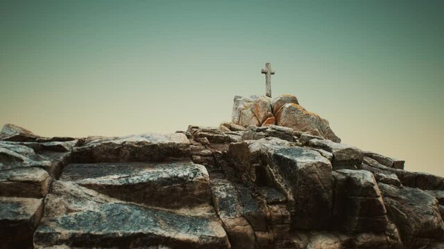stone cross on the rock Beg Ar Groas