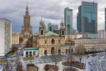 Fototapeta na wymiar All Saints' Church at Grzybowski Square in Warsaw, Poland