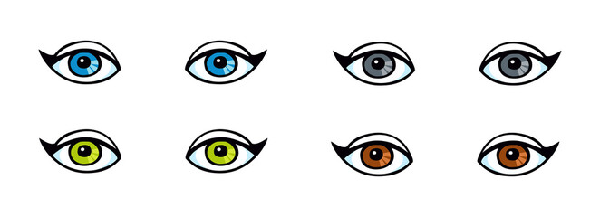 Set of woman eyes of different colors on white background.