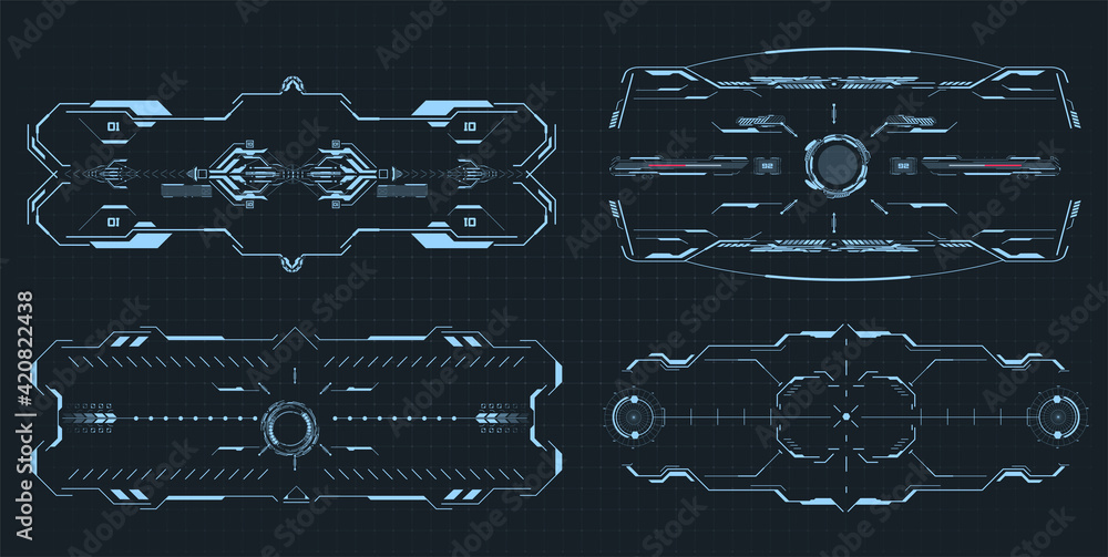 Poster hud futuristic frame. game target borders, sci-fi empty banners for text, menu technology interface.