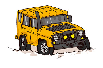 Off road vehicle car, car off-road 4x4 truck, suv car, hand drawn vector illustration © Grigoriy