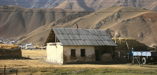 Sary-Tash, Kyrgyzstan 20.09.2018: Residential house of border town Sary-Tash in Kyrgyzstan to...