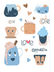 set clipart in the form of coffee mugs and cups