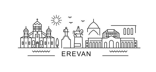 Yerevan minimal style City Outline Skyline with Typographic. Vector cityscape with famous landmarks. Illustration for prints on bags, posters, cards. 