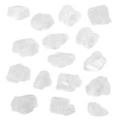 Sea salt crystals close up, macro. isolated on white