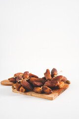 close up of dates with white background