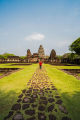 Ancient old sculptures Called Phimai Castle A castle that was built thousands of years There are...