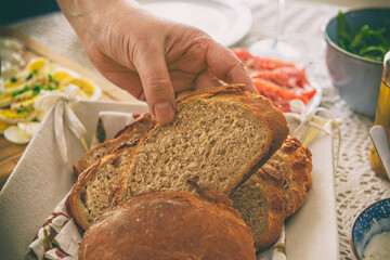 Continental  breakfast containing homemade bread